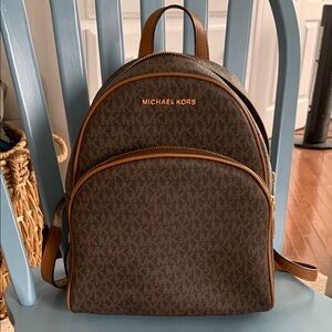 Michael Kors Brown Dome Backpack with Monogram Print